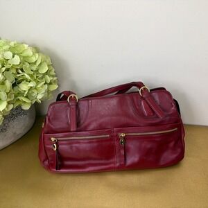 Vintage Monsac Original Oxblood Red Leather Double Strap Shoulder Bag GOLD Y2K